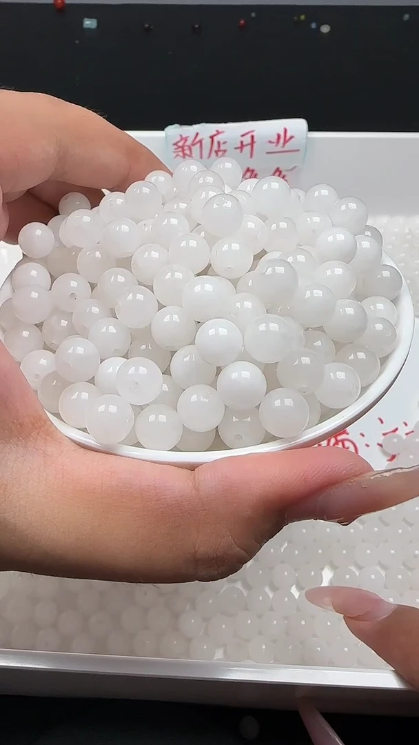 未镶嵌和田玉珠宝半成品白玉N170卡8mm散珠25颗（赠弹力线）