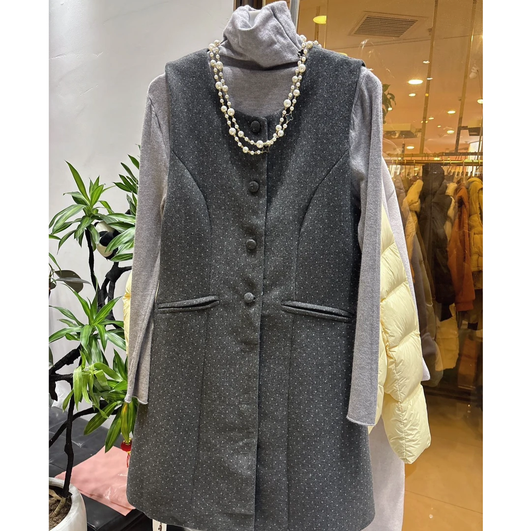 【苏苏精选】2598 复古风格点点马甲两件套裙