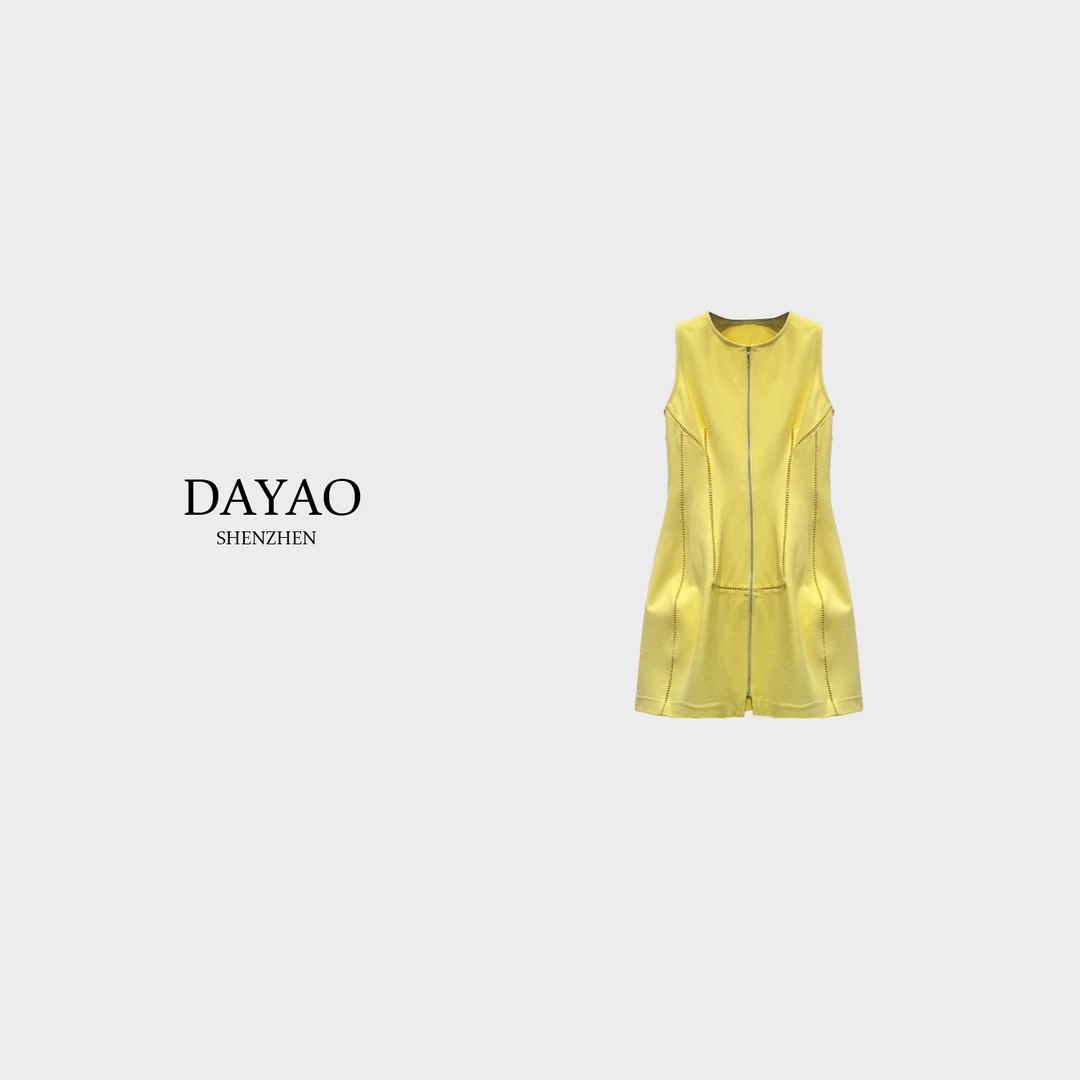 「DAYAO」25s夏款休闲时尚无袖拉链收腰连衣裙轻奢高端女装WYS25174