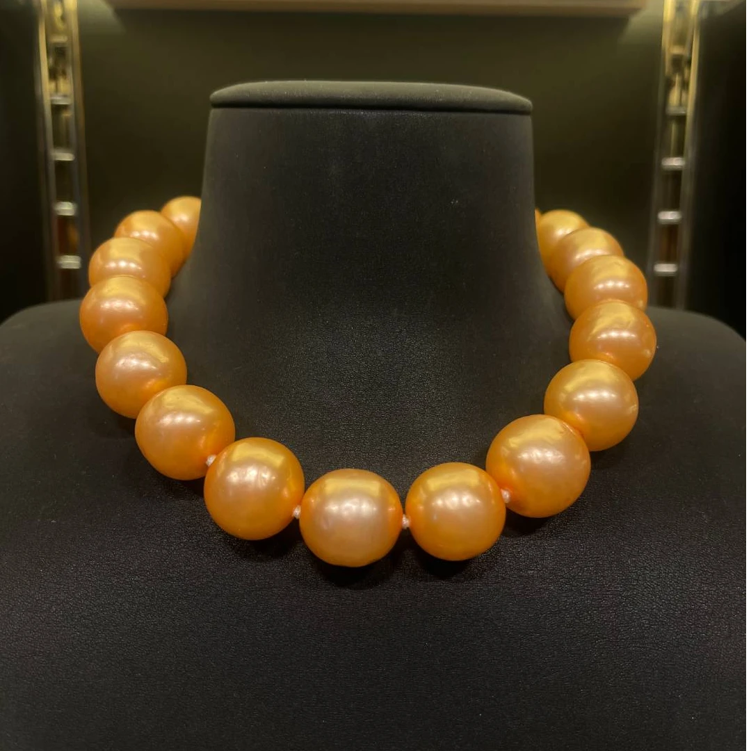 95新 Chanel/香奈儿 中古橘粉色大点位珍珠项链/CJ54010