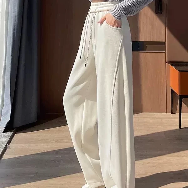 休闲裤香蕉裤秋冬高腰加厚休闲白色长裤显瘦春秋垂感加绒冬季9003