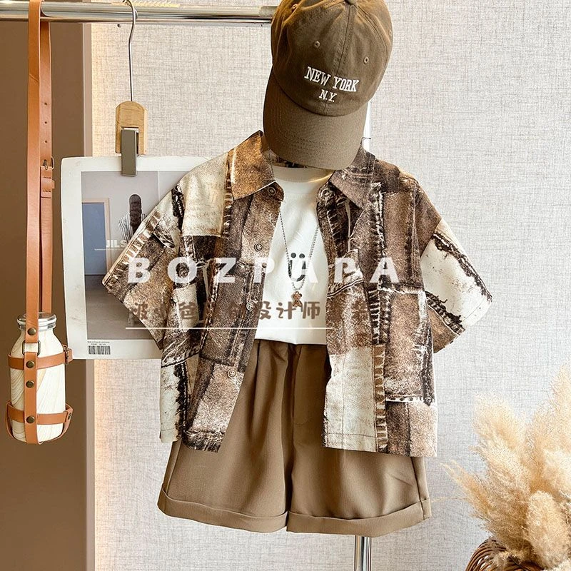 【现货】砖块印花短袖衬衫