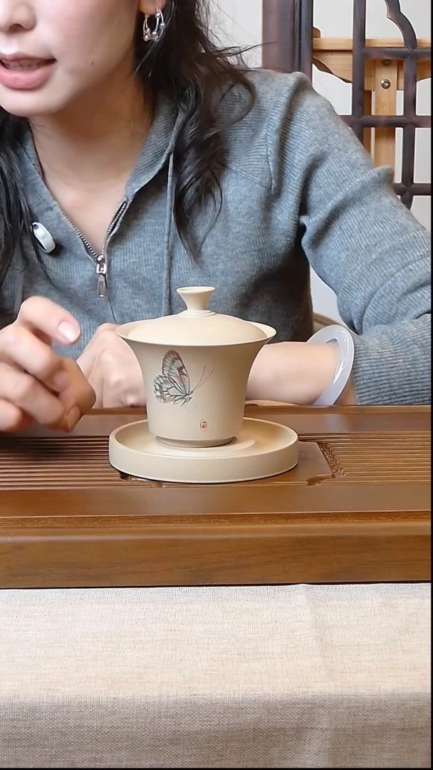 08刻绘三才盖碗/玖陶纯手工制作