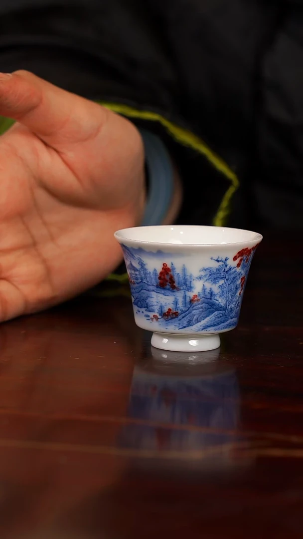 谢凯山房山水柴窑杯
