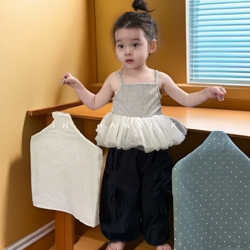 女童夏装吊带背心女宝宝夏季韩版网纱拼接上衣儿童洋气儿童衣服