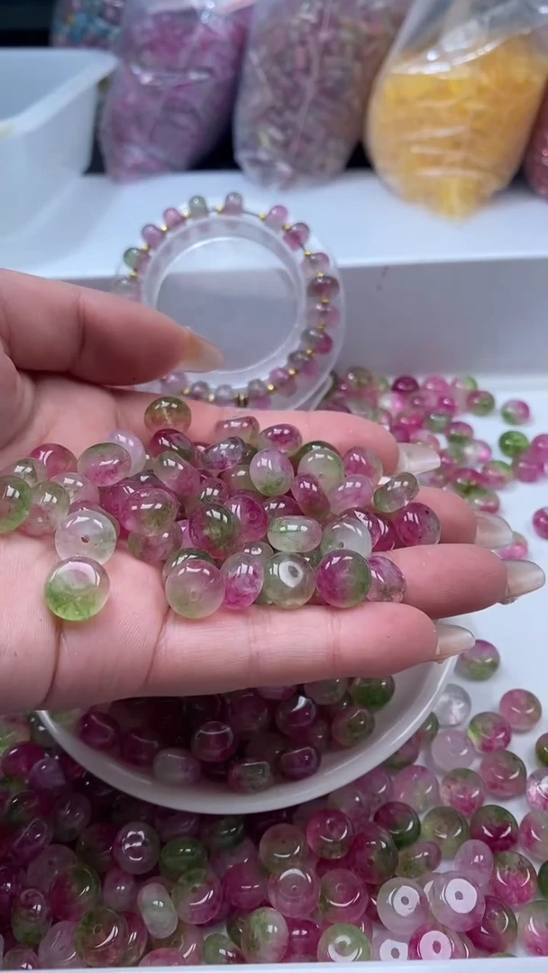 颈饰未镶嵌水晶W3146西瓜碧玺算盘10*6MM*10颗