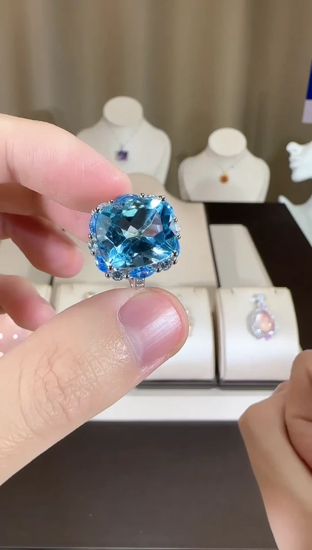 【闪购商品】托帕石戒指银S925镶嵌14*12mm