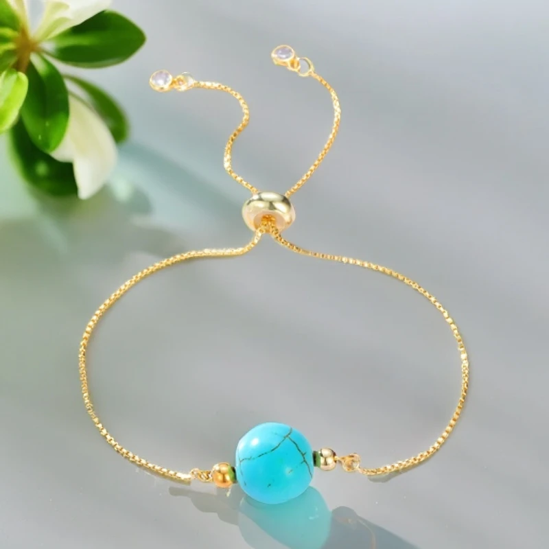 铜合金手链 A345-大点位单粒松松石抽拉绳手链