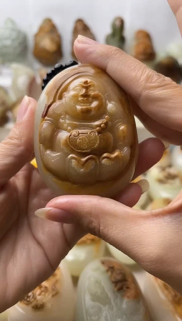 石材方解石棉纹正常不退换弥勒佛