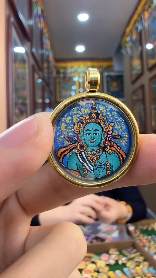 吊坠绿度母-纯手绘唐卡