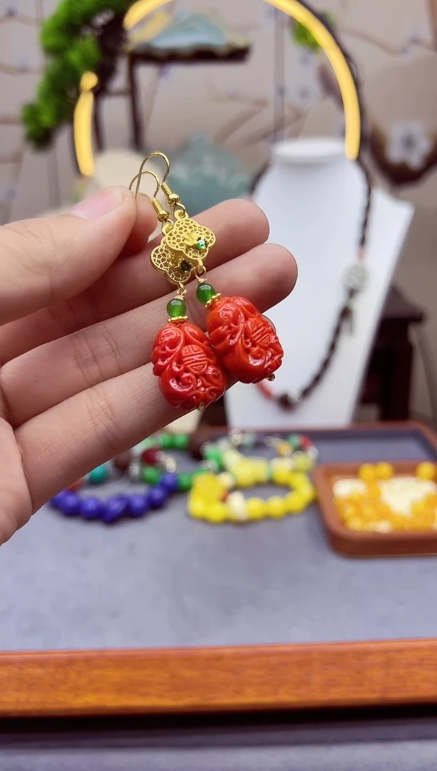 【闪购商品】南红玛瑙耳饰14K金镶嵌E381