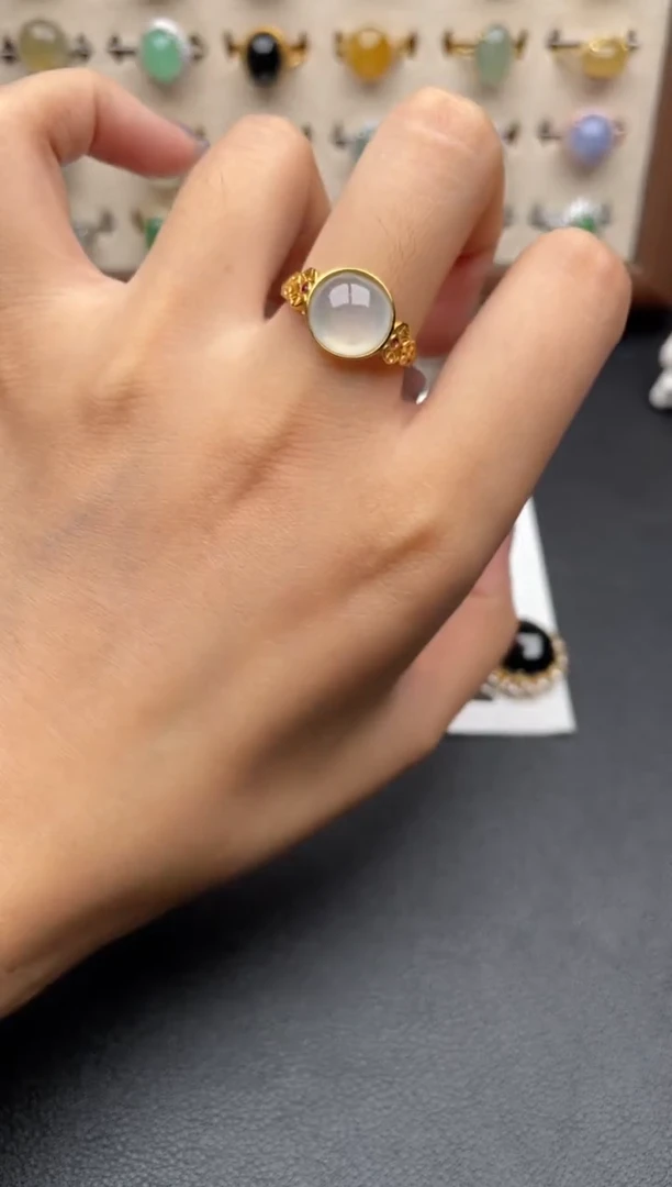 翡翠戒指银S925镶嵌一物一证一礼盒