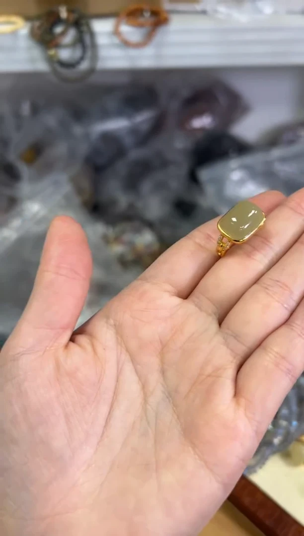 【闪购商品】和田玉戒指银S925镶嵌和田玉面包戒银戒指[564]