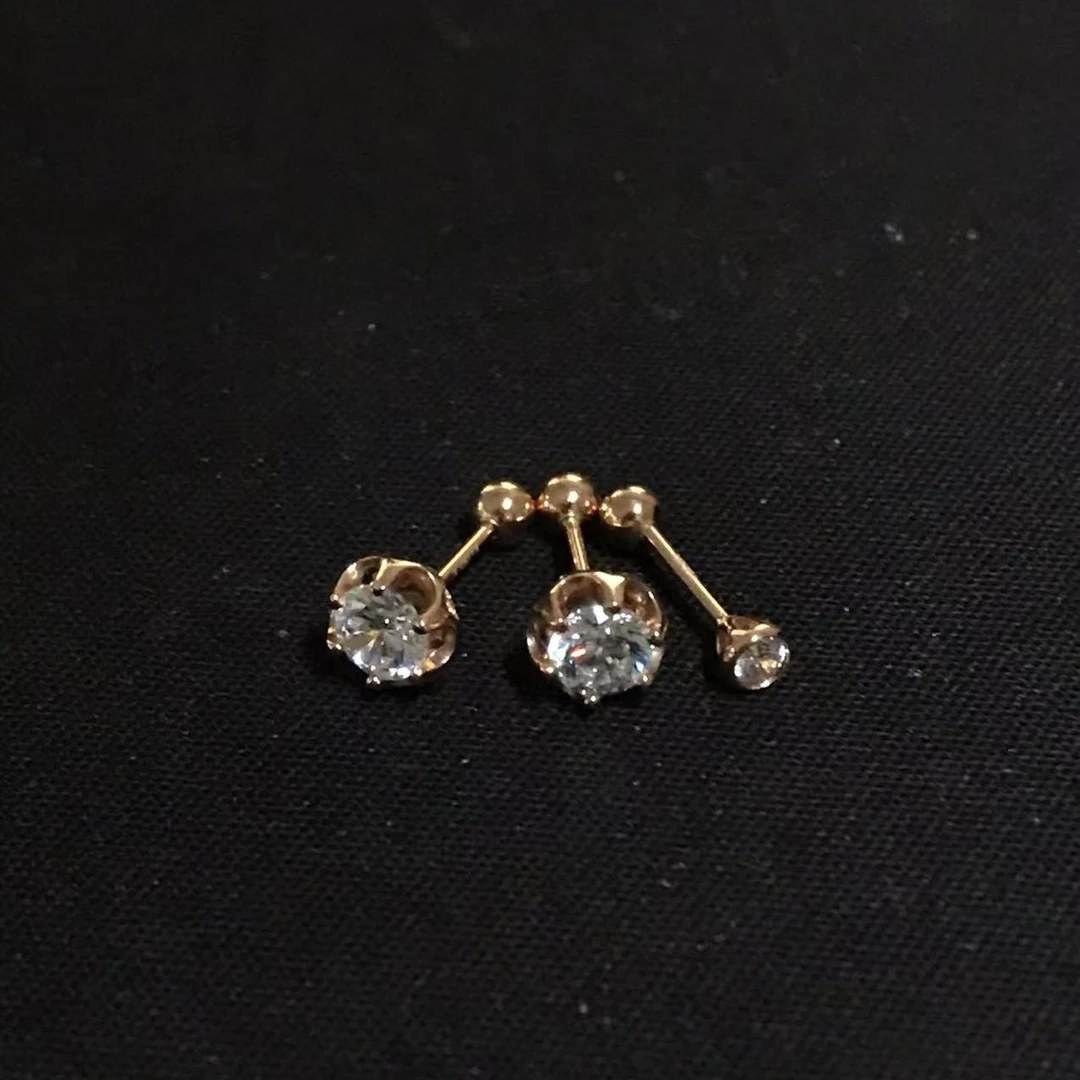 合成锆石14K玫瑰金锆石耳钉螺丝耳钉