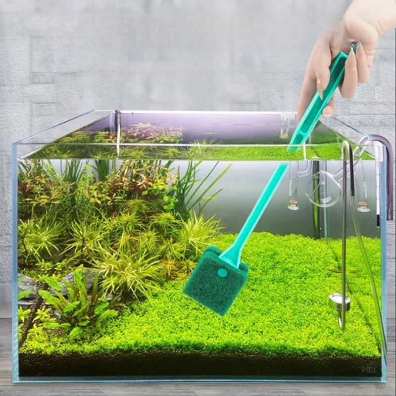 鱼缸百洁刷水族箱清洁工具加长弯柄清洗刷鱼龟缸玻璃内壁擦除藻刷