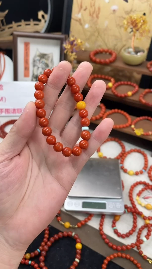 未镶嵌手串南红玛瑙南红单圈蜜蜡手串QF-A441（多样性发一）