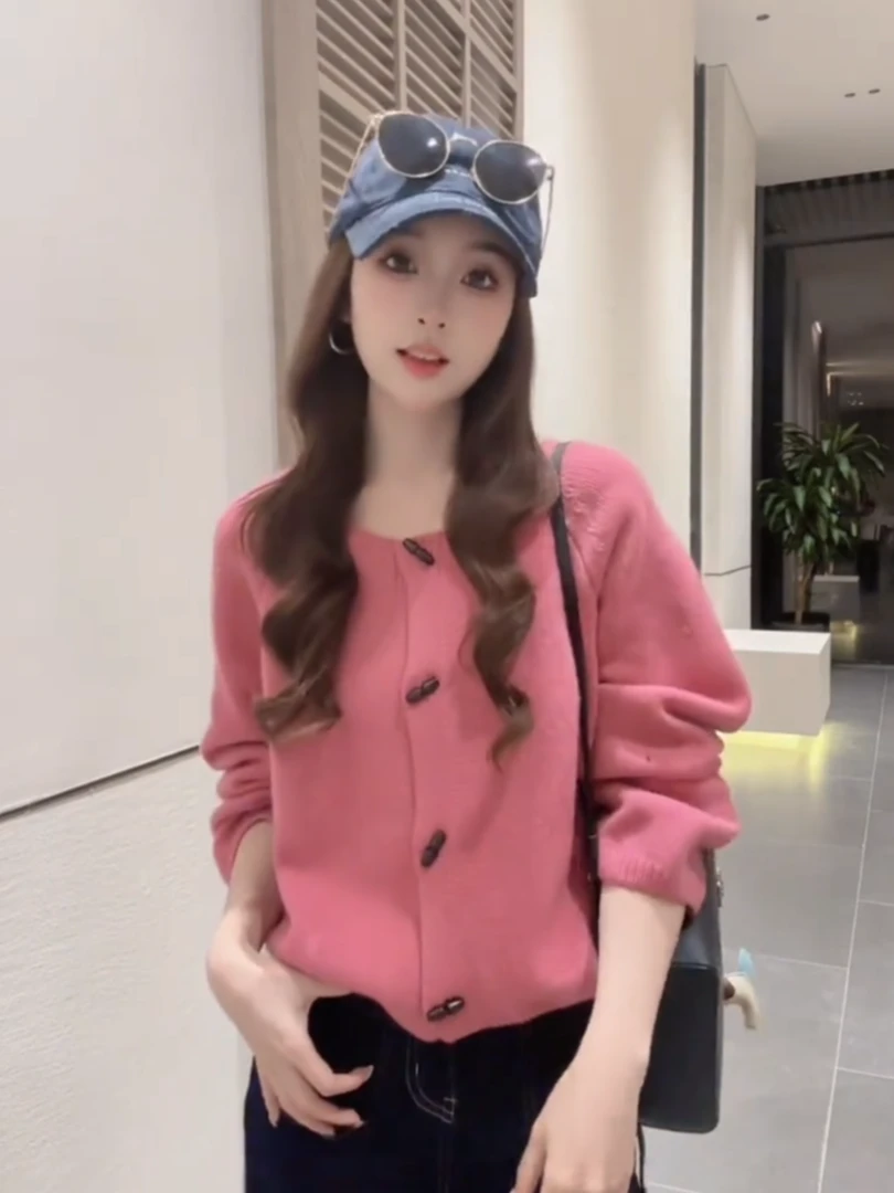 韩系圆领开衫毛衣女2025秋季新款时尚简约休闲百搭软糯慵懒风上衣