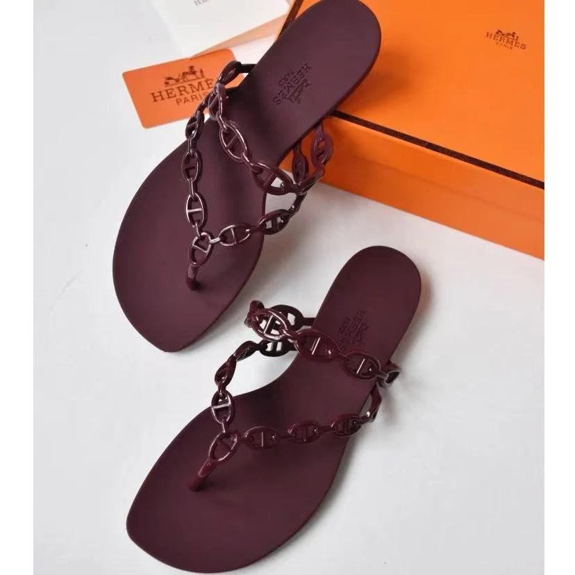 未使用 Hermes/爱马仕 酒红色猪鼻拖 39
