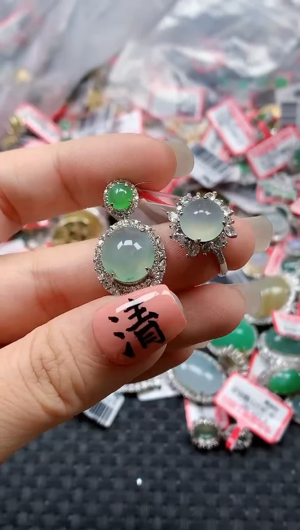 银S925镶嵌戒指翡翠天然A货缅甸翡翠