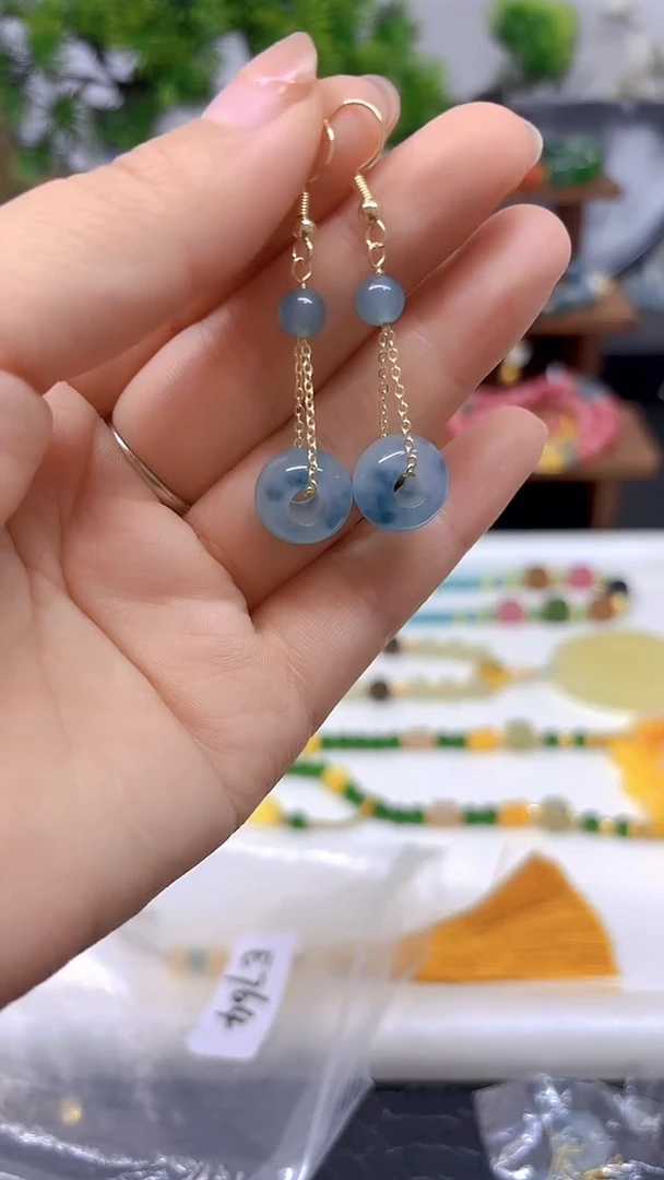 翡翠14K金镶嵌耳饰DIY款E764