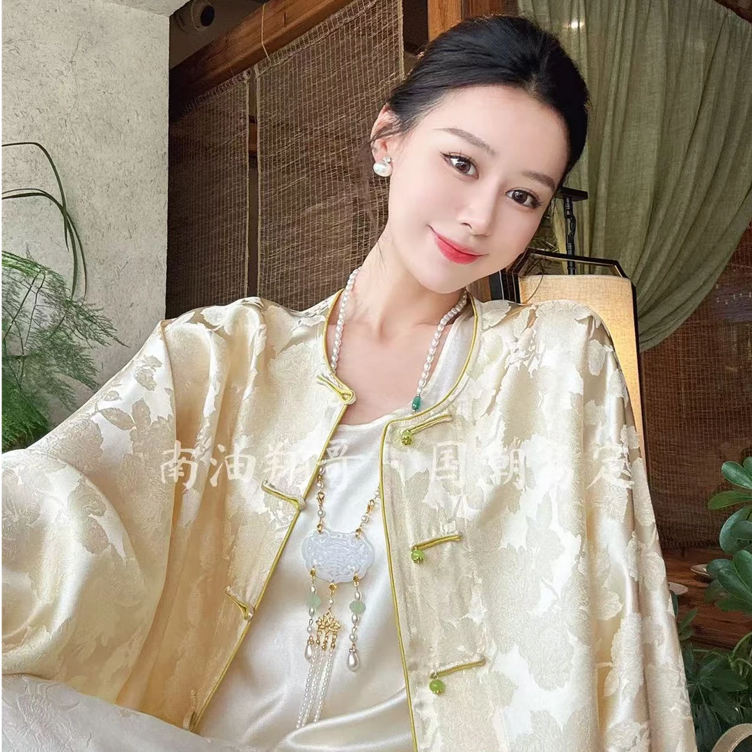 XIANGGE.【丁达尔光感】新中式国风桑蚕丝衬衫外披HF-870382