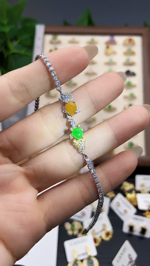 银S925镶嵌手链翡翠12