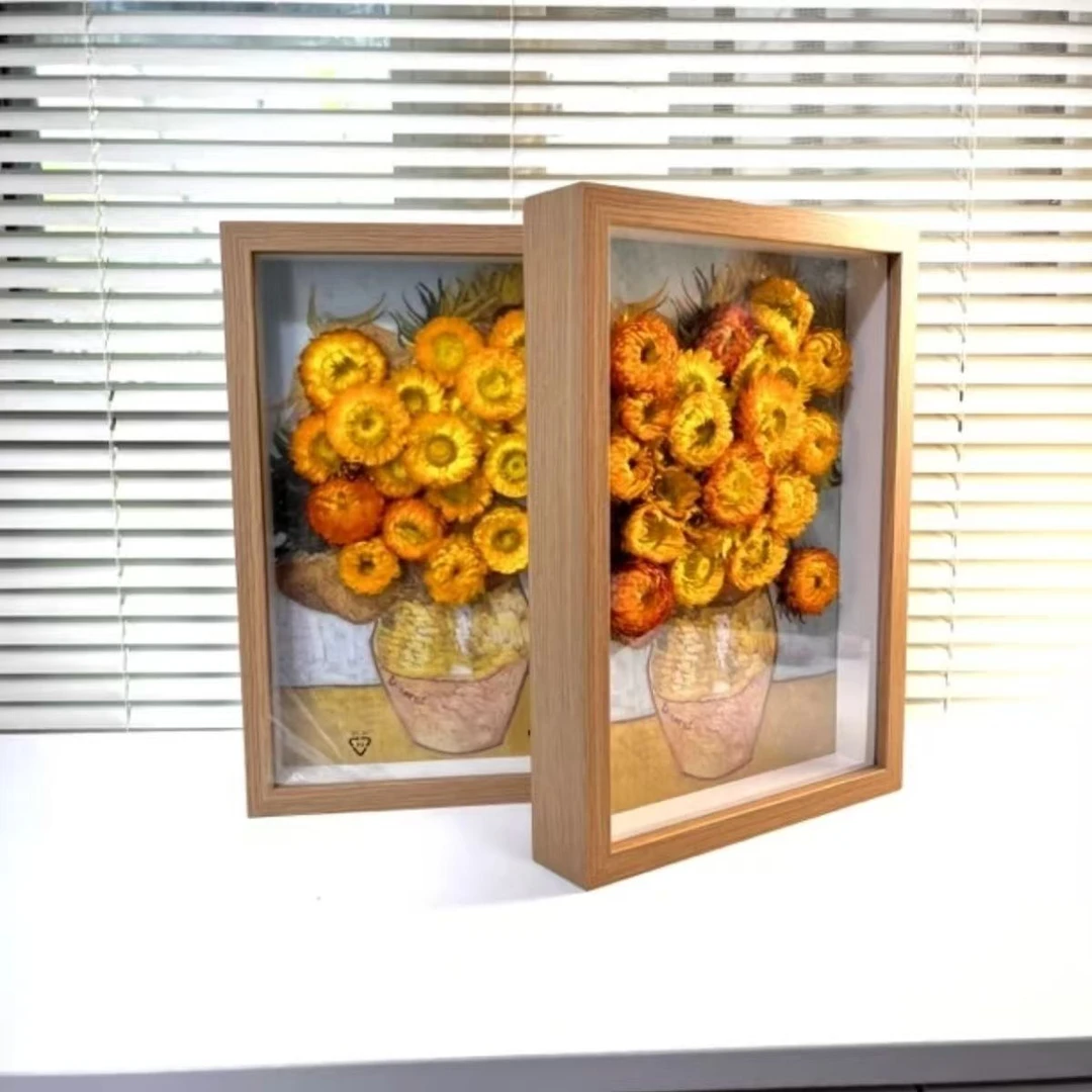 创意干花成品相框摆件高级感挂装饰画ins装饰品摆件礼物梵高向日
