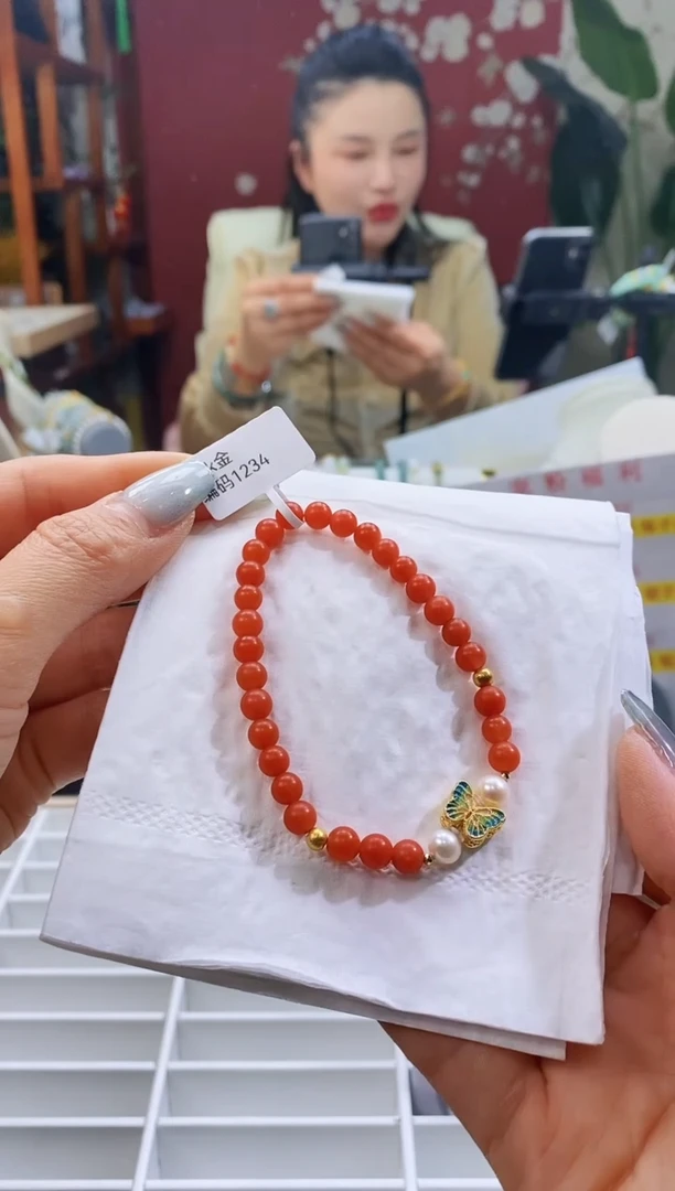 【闪购商品】南红玛瑙手串18K金镶嵌77南红手串