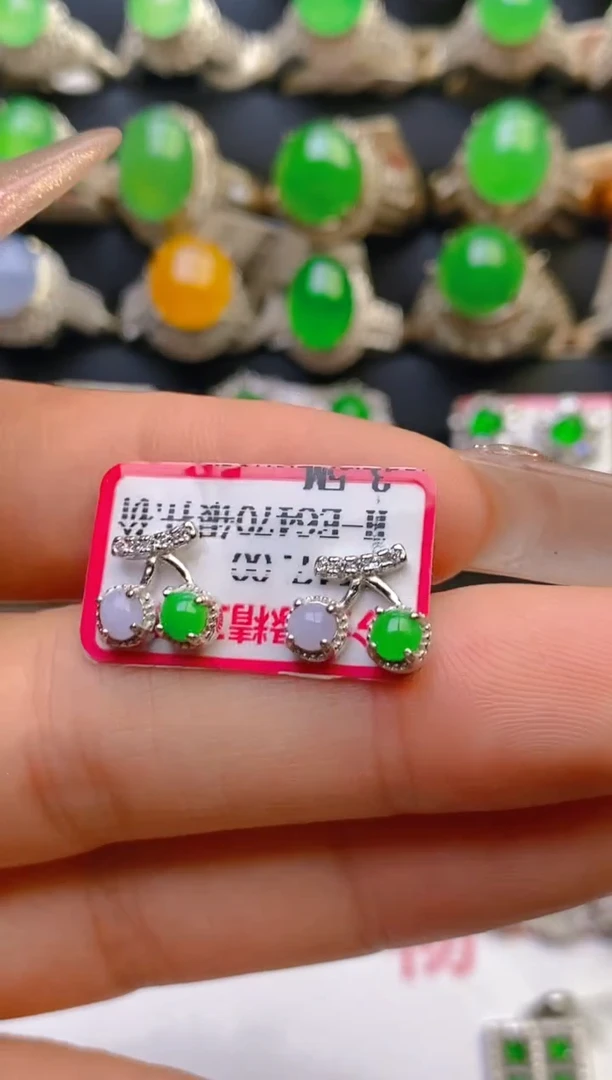 翡翠银S925镶嵌耳饰天然