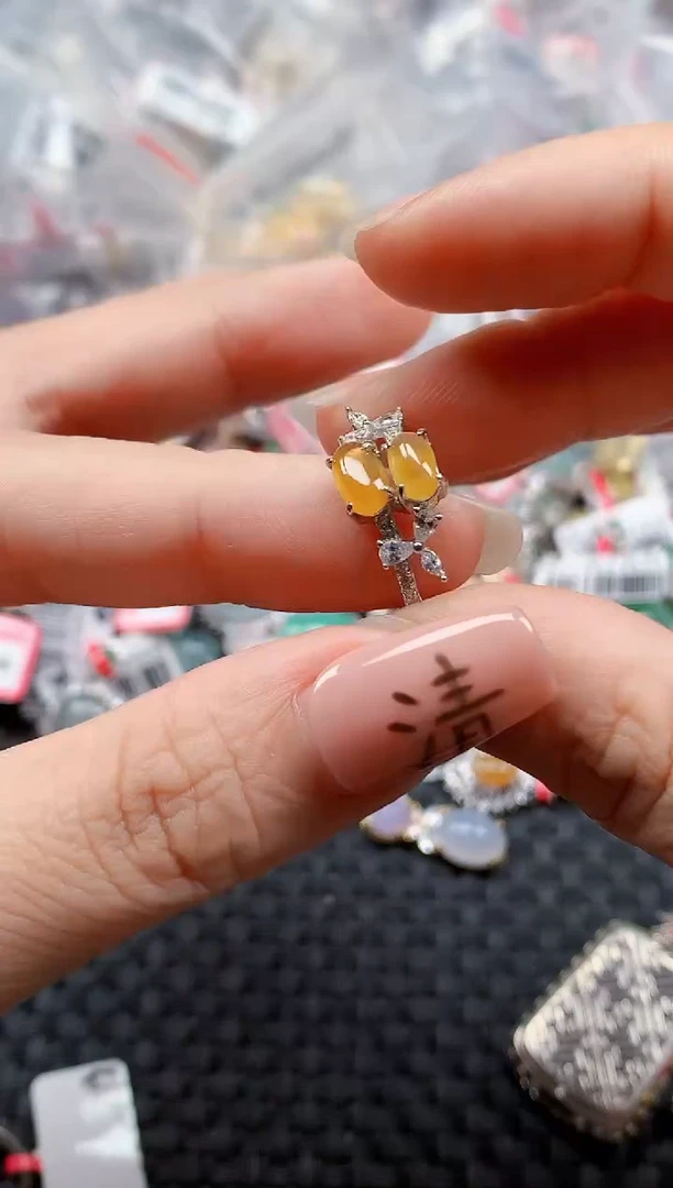 银S925镶嵌戒指翡翠天然A货缅甸翡翠