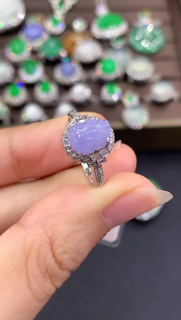 18K金镶嵌戒指翡翠B80 紫货有色差