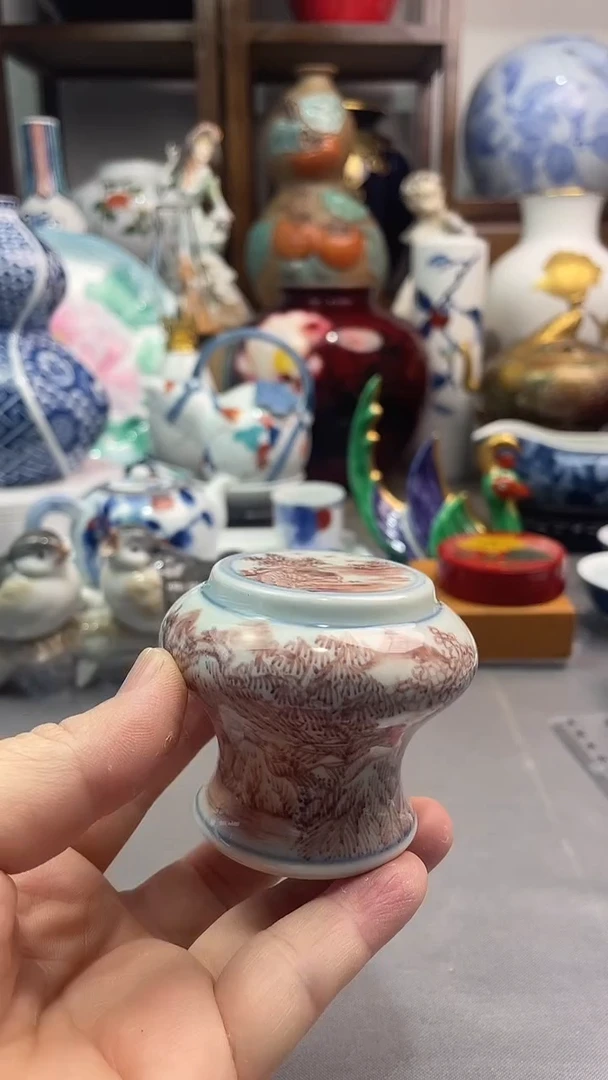 瓷片手绘釉里红盖置