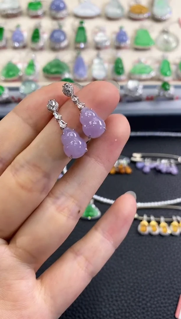 翡翠18K金镶嵌耳饰春日珠宝 B66紫货有色差