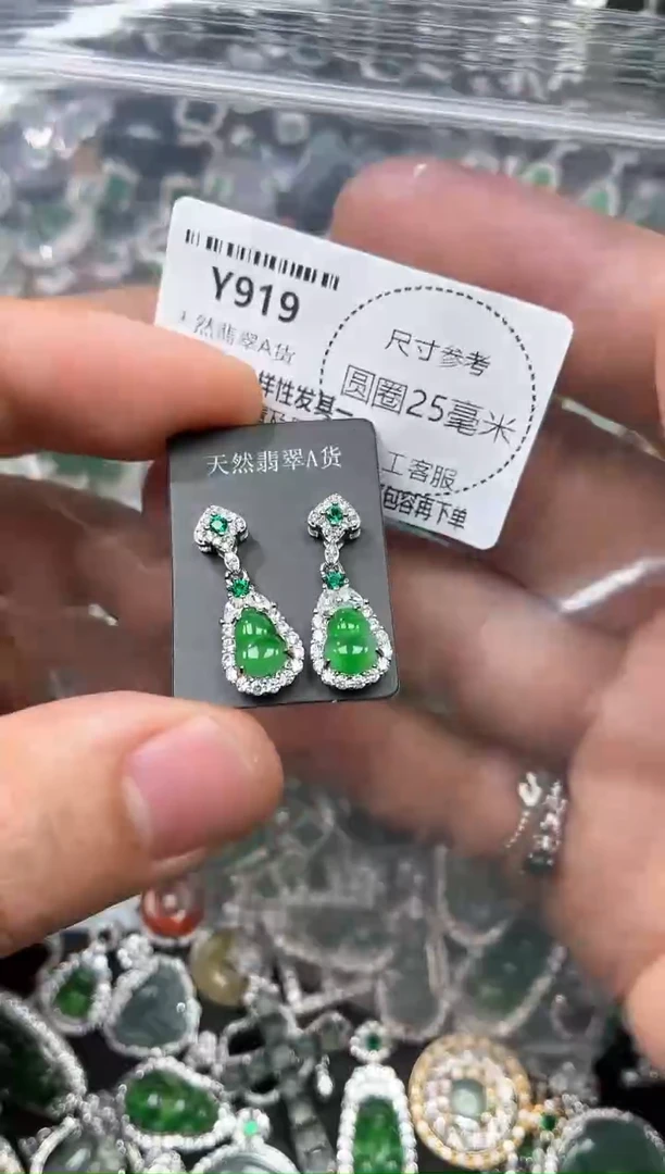 翡翠未镶嵌颈饰Y919耳钉