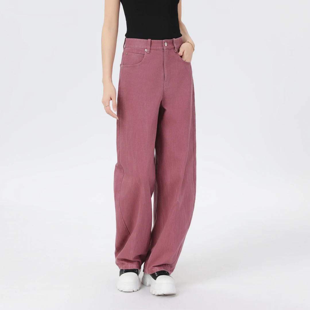 AMASS/阿玛施春日新款弯刀裤复古宽松扎花水洗阔腿牛仔裤女510084