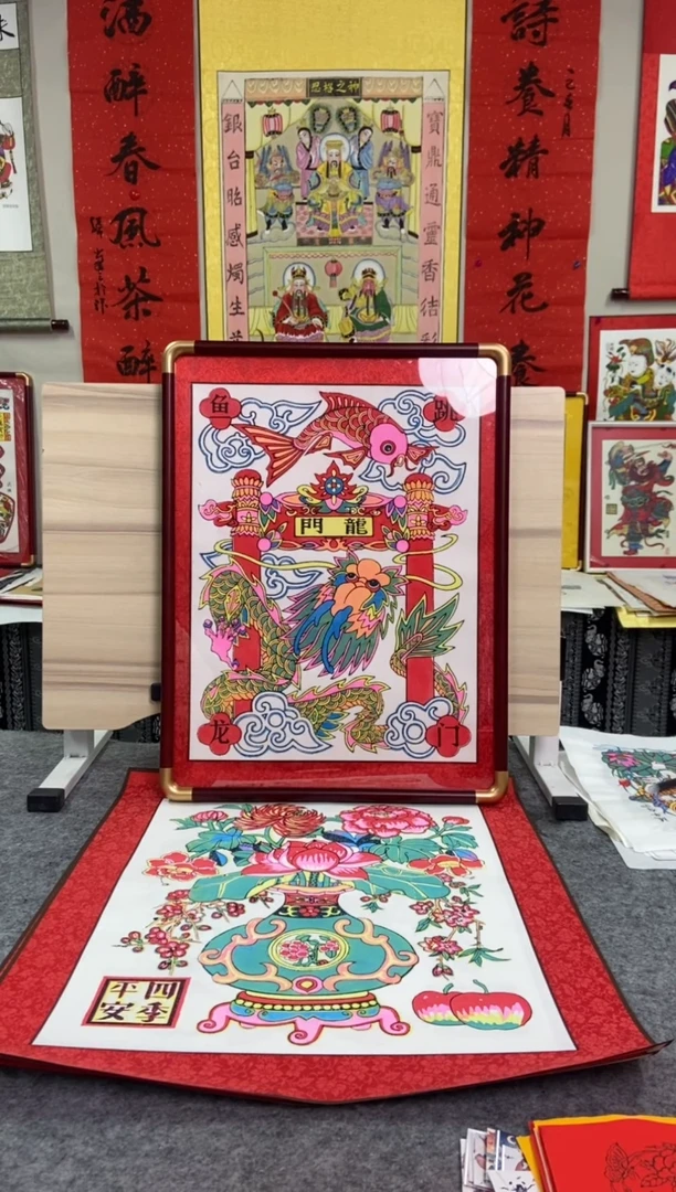 【闪购商品】标准实木框鱼跃龙门手工制作精品年画