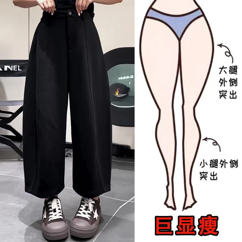 早秋新款时尚简约设计感运动风遮肉显瘦高腰宽松个性灯笼休闲长裤