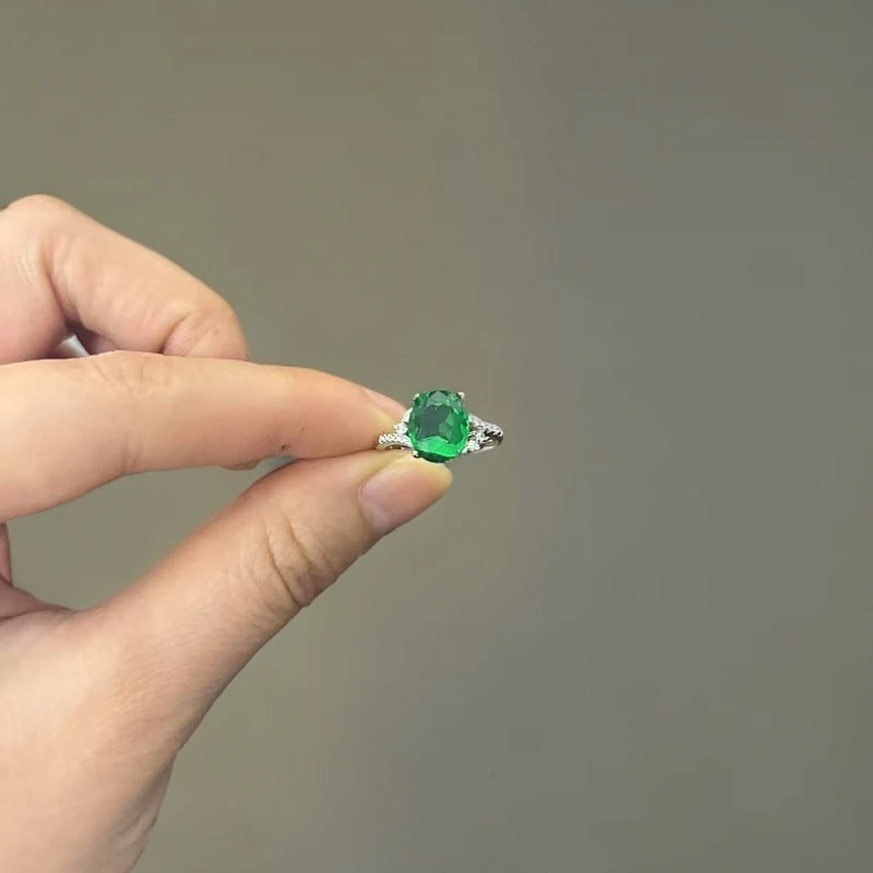 培育祖母绿祖母绿精工绿宝石戒指-0776