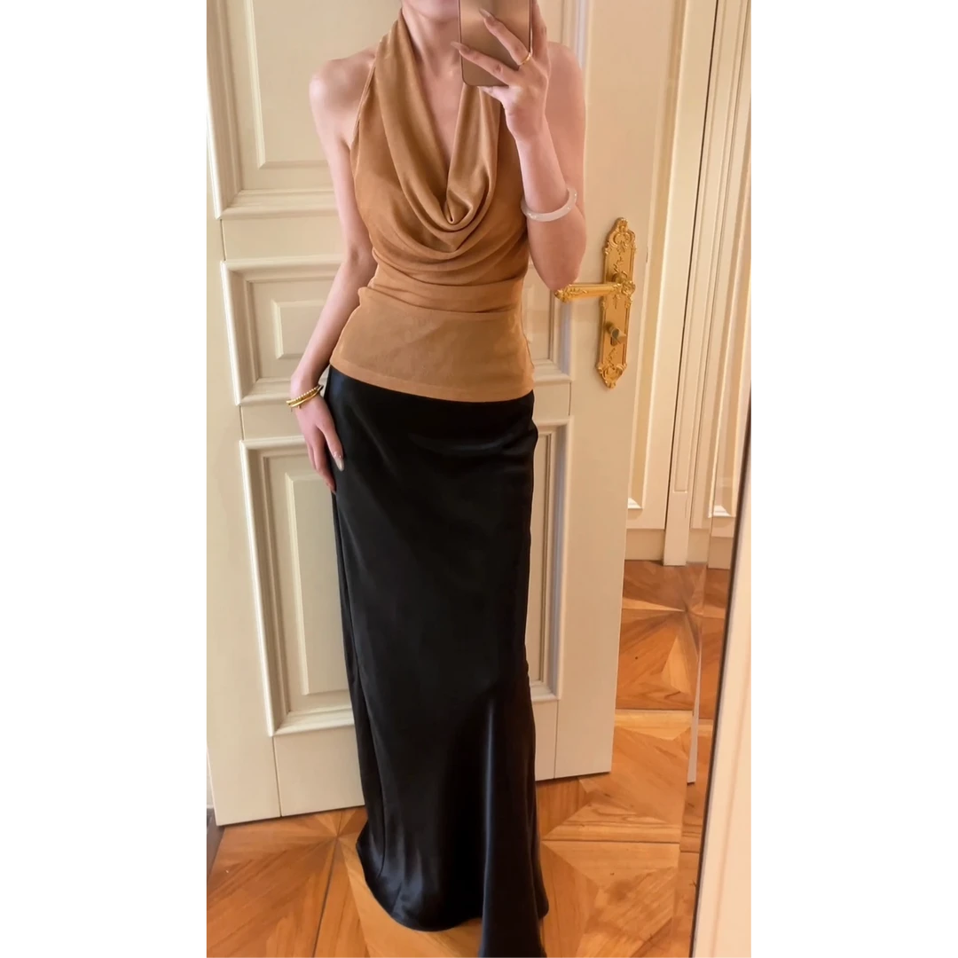 裁一2025新品斜裁缎面半裙25-24半裙