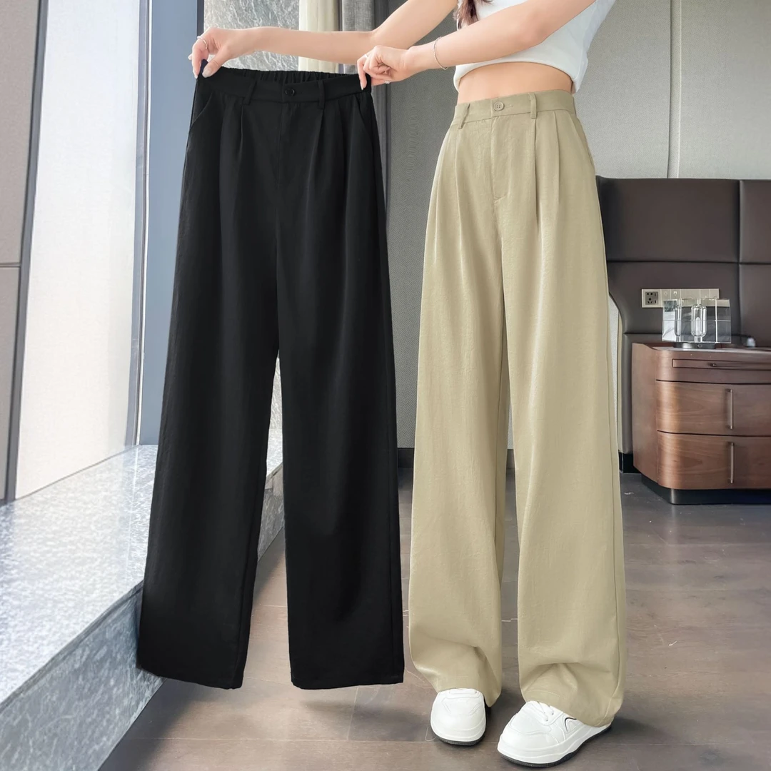 冰丝窄版阔腿裤女夏季薄款2025新爆款高腰显瘦山本直筒西装裤子