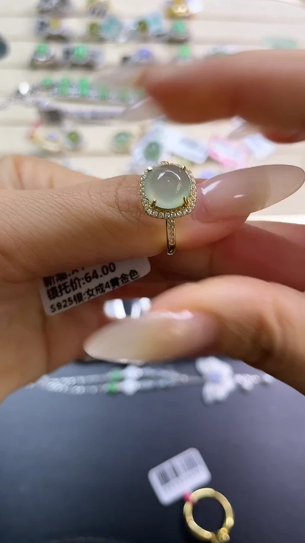 银S925镶嵌戒指翡翠翡翠 蛋面 银S925镶嵌
