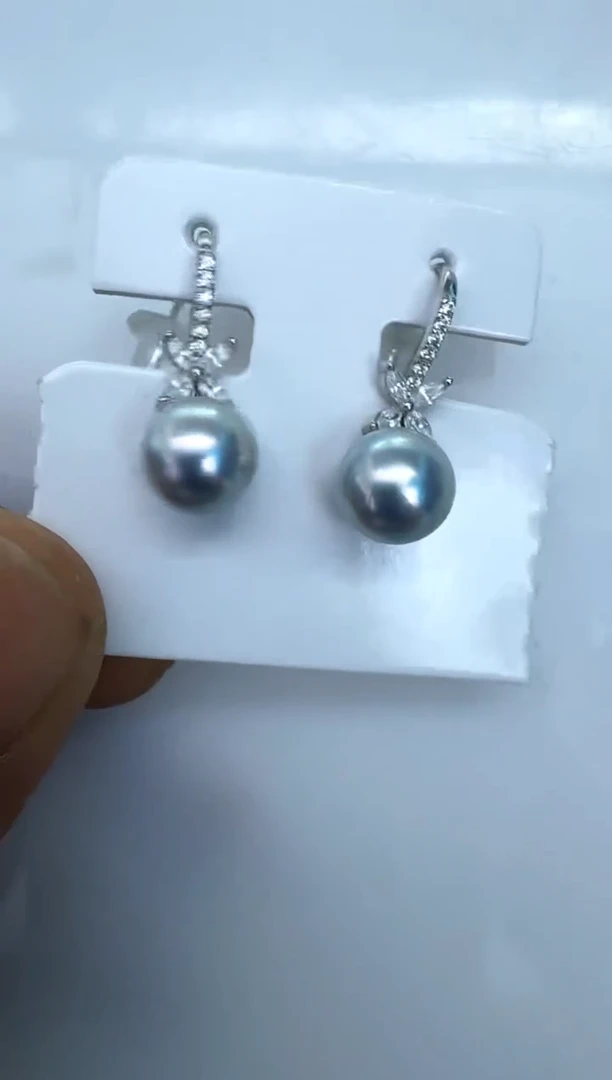 银S925镶嵌海水珍珠耳饰耳钩