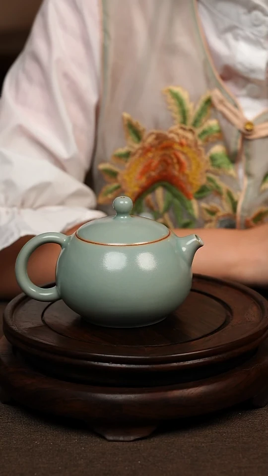 瓷片仿古天青全手工西施壶210ml 微瑕 不带礼盒