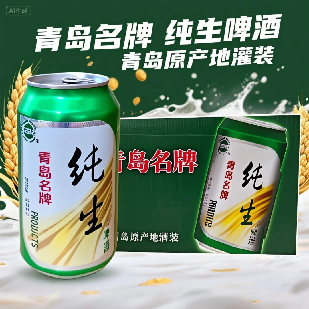 青岛蓝宝石10度纯生啤酒 清爽口感新鲜 白色听装啤酒 原产地青岛