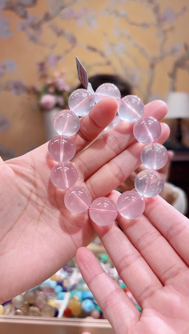 未镶嵌手链水晶17咪+天然粉晶，莫桑比克星光粉，天然晶体结构