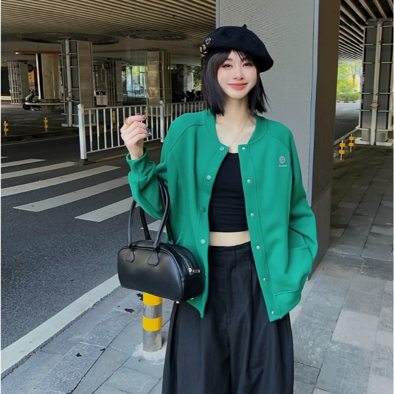 L116秋季新款时尚韩版刺绣笑脸休闲女士百搭立领外套24-128