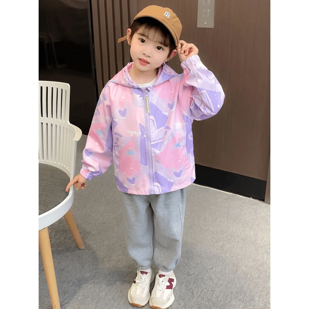 男女外套2025新款儿童风衣连帽碎花韩版中小童百搭时尚休闲上衣