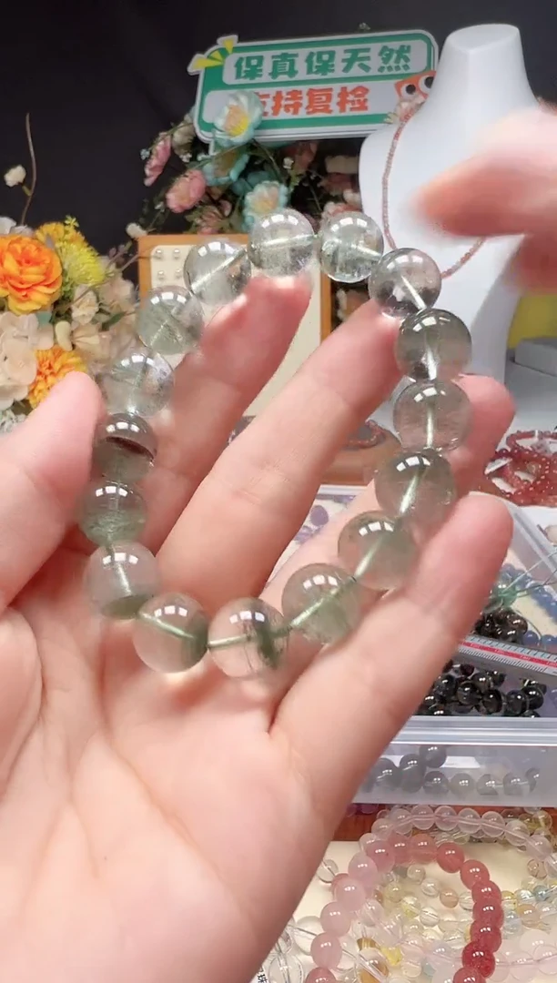 水晶手串未镶嵌天然12.5mm绿幽灵水晶手串