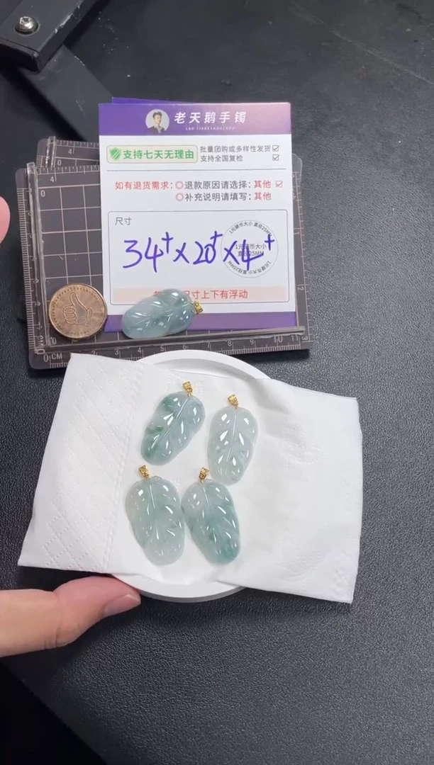 翡翠挂件18K金镶嵌叶子17配绳/多样性发其一ZBCP