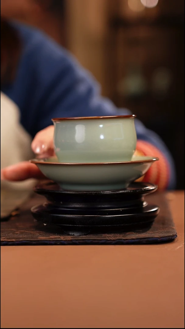 组合价 气柴窑 老矿青 禅钟杯+镂空底托